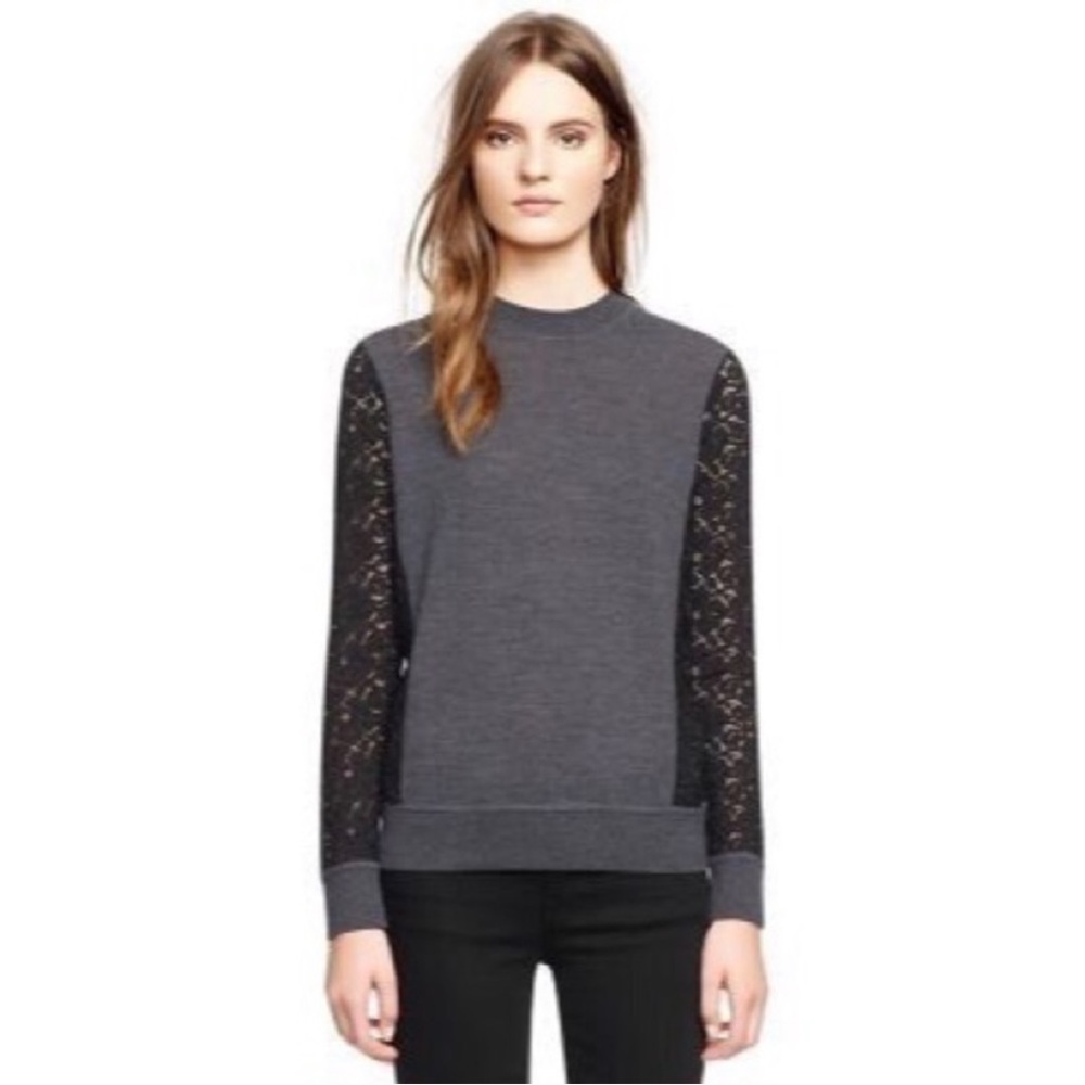 TORY BURCH | Merino Wool Kammy Crewneck Sweater Lace Sleeves Women’s Size Small - Picture 1 of 8